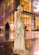 Selena | Mermaid Gold V Neck Sequin Prom Dress with Slit - Gold - PromDressClub
